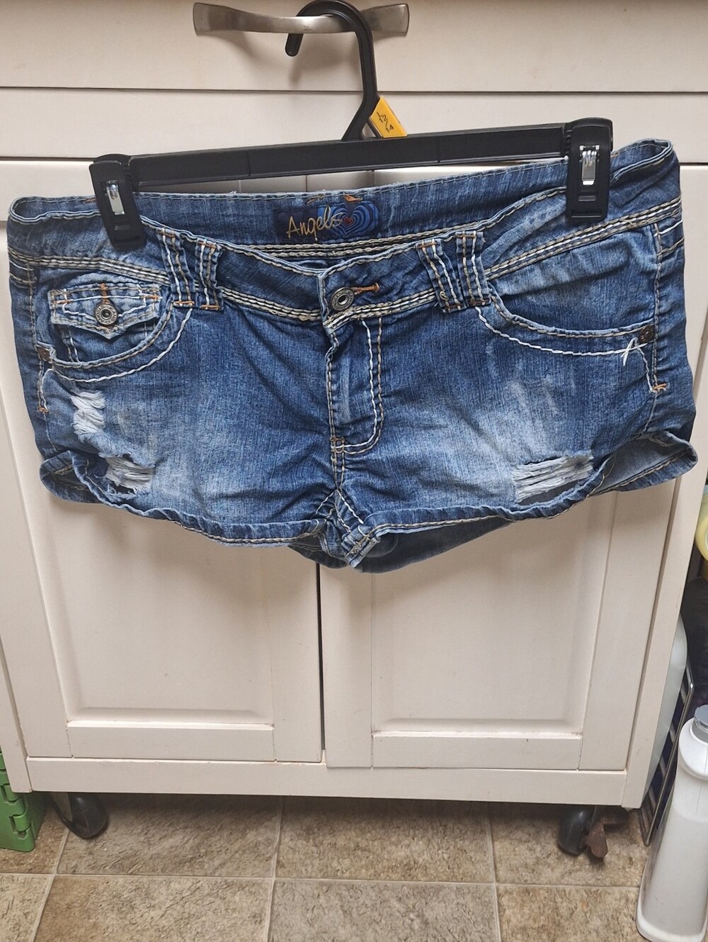 Angels Distressed Mid-Blue Denim Short Shorts